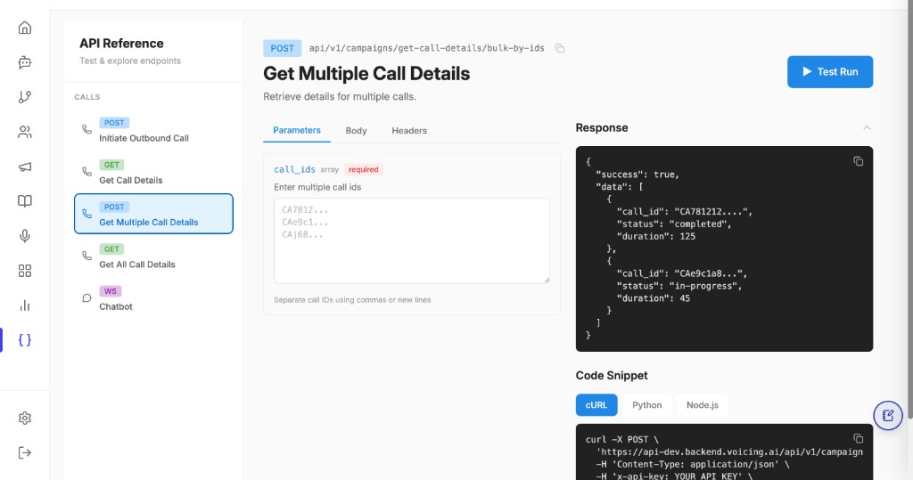 GET Get All Call Details in API Reference