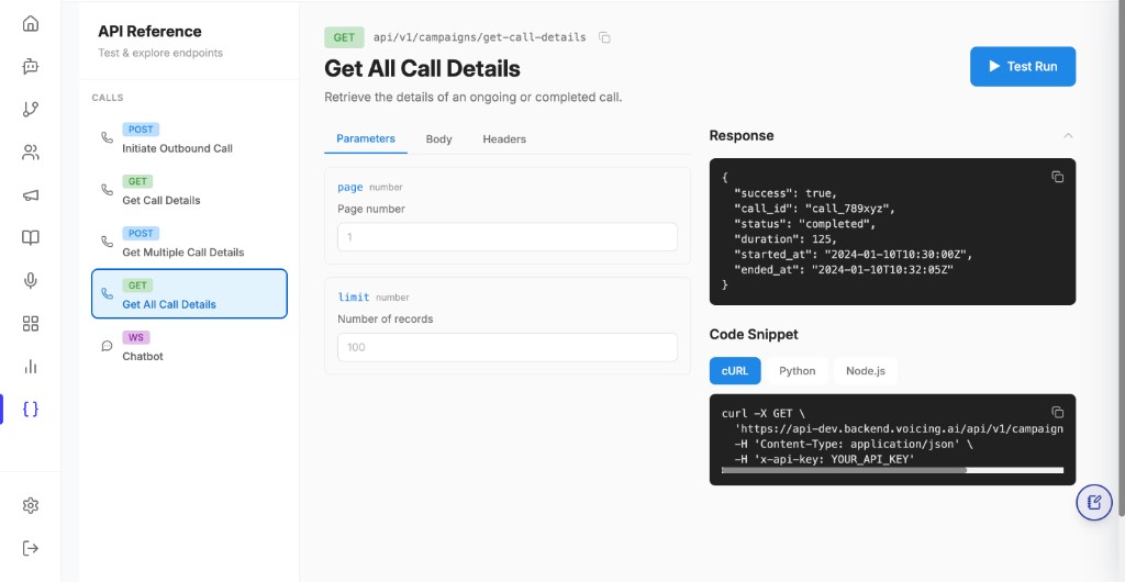 POST Get Multiple Call Details in API Reference