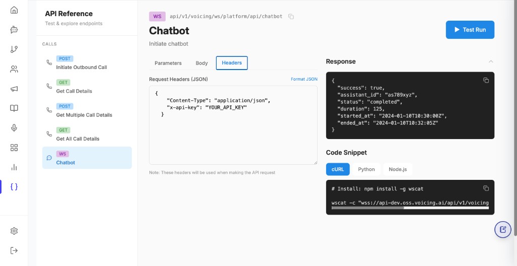 WS Chatbot headers in API Reference