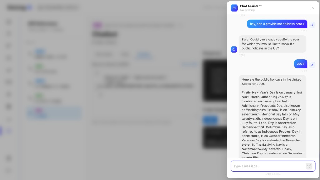 WS Chatbot sample test conversation