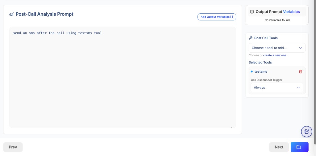 Post-call analysis with tools configured