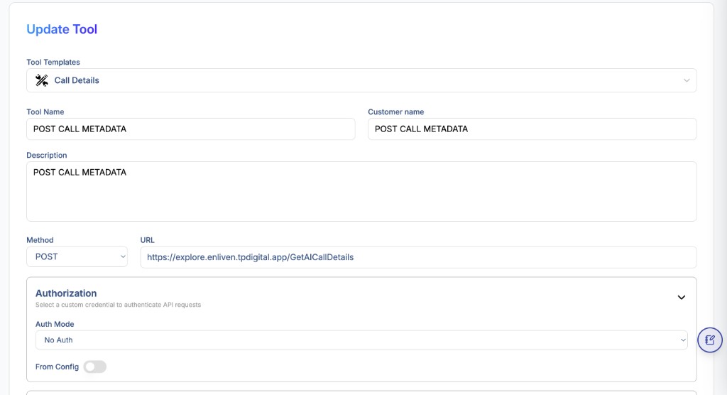 Configure the Call Details tool template