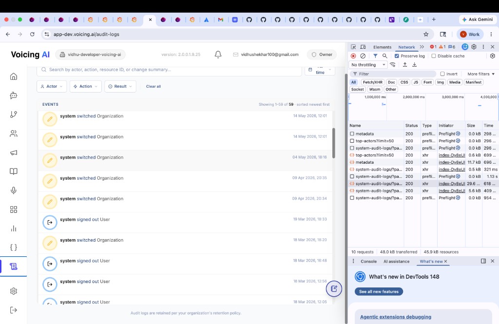Audit Logs events list with active filters