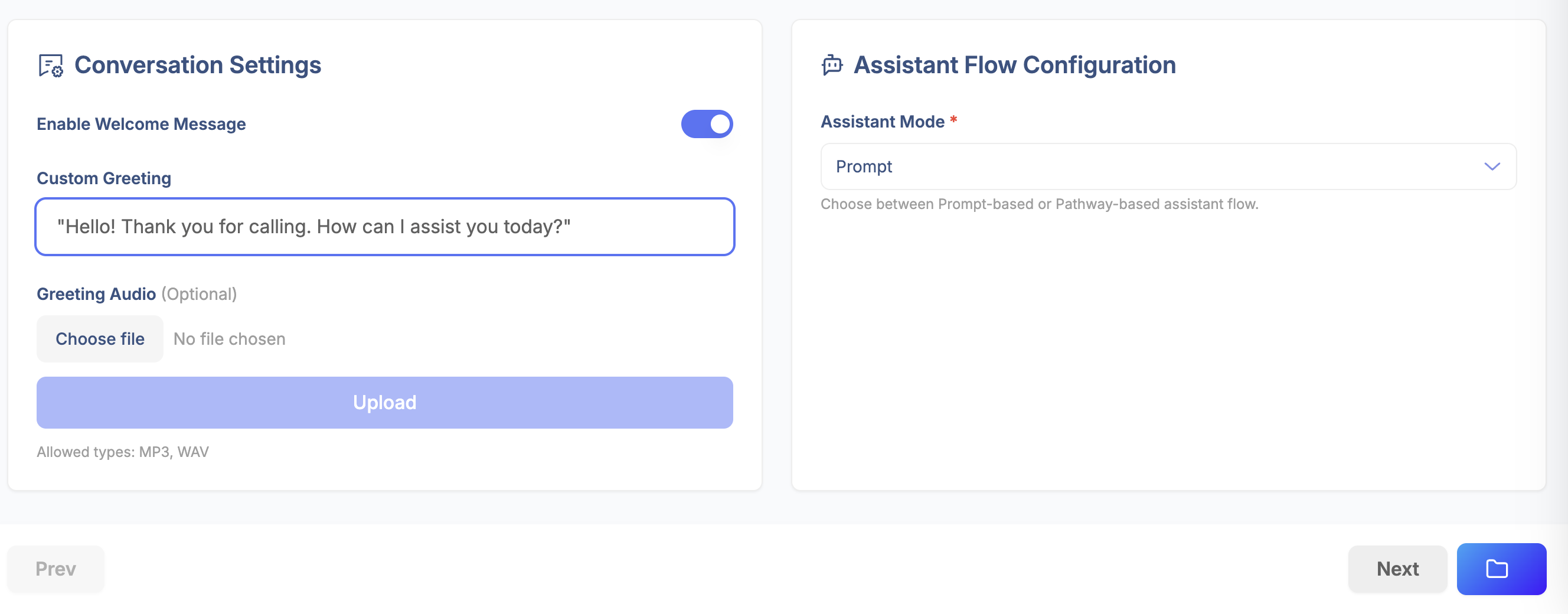 Assistant conversation settings