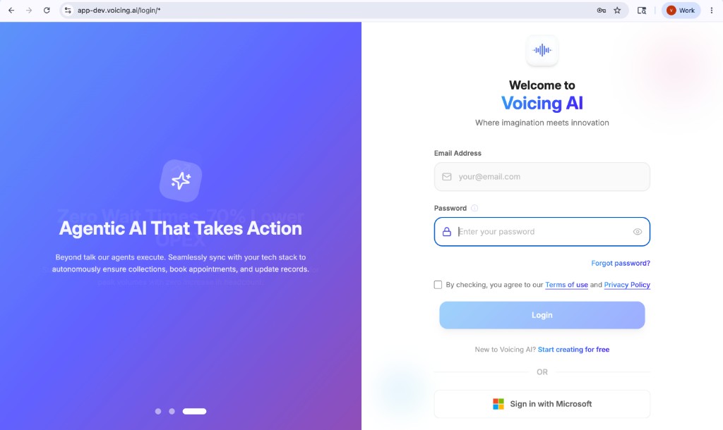 Voicing AI login page