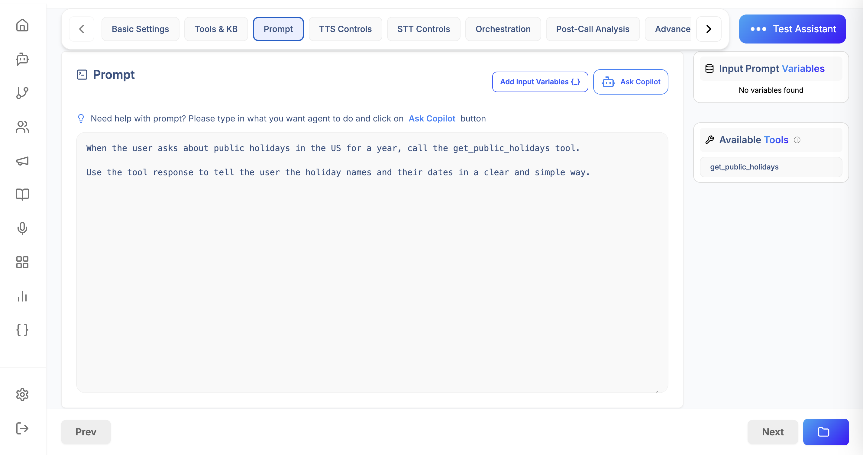 Assistant prompt configuration